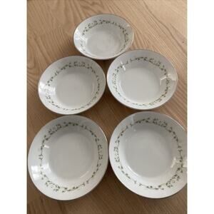 Sheffield “Elegance” 5.5” Bowls Set Of 5 Fine China Green Floral Rim Japan